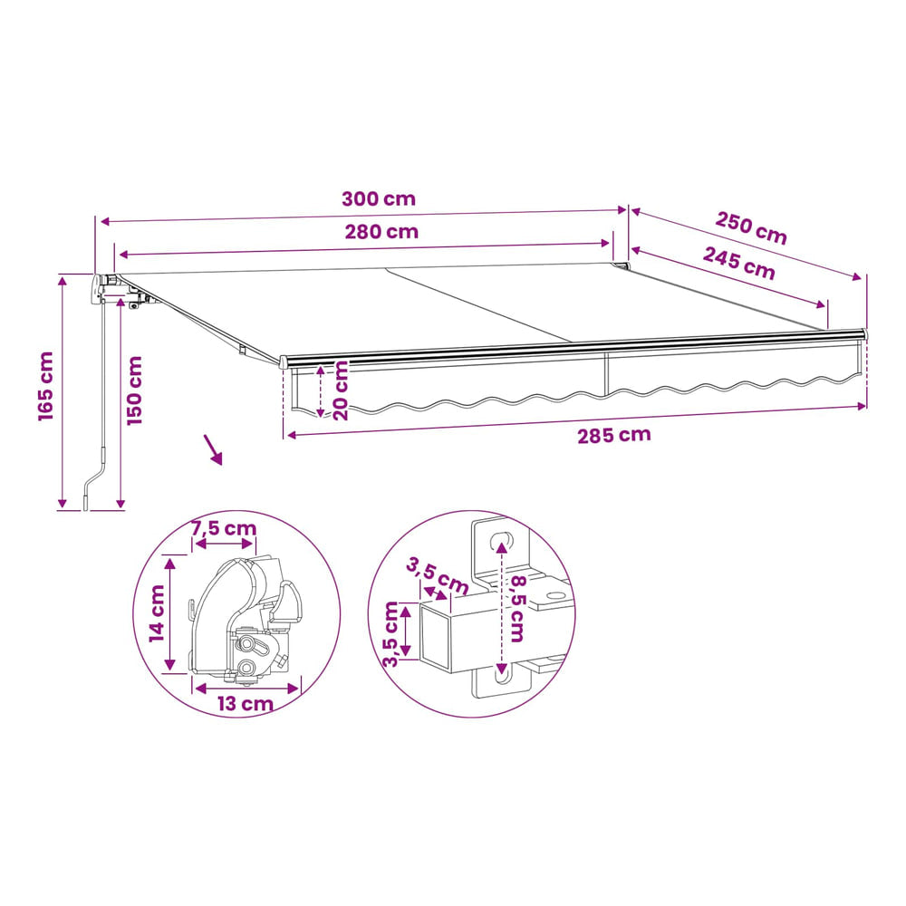 Folding Awning Manual Operated 300 cm Blue and white