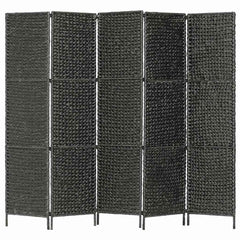 vidaXL 5-Panel Room Divider Black 193x160 cm Water Hyacinth 1