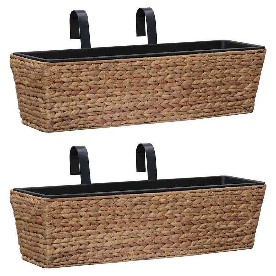 vidaXL Planter | Set of 2 | Brown, Black | Water hyacinth, Steel, Plastic 1