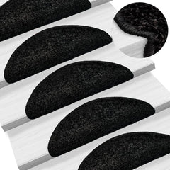 vidaXL Stair Mats 15 pcs 56x17x3 cm Black Half Round 1