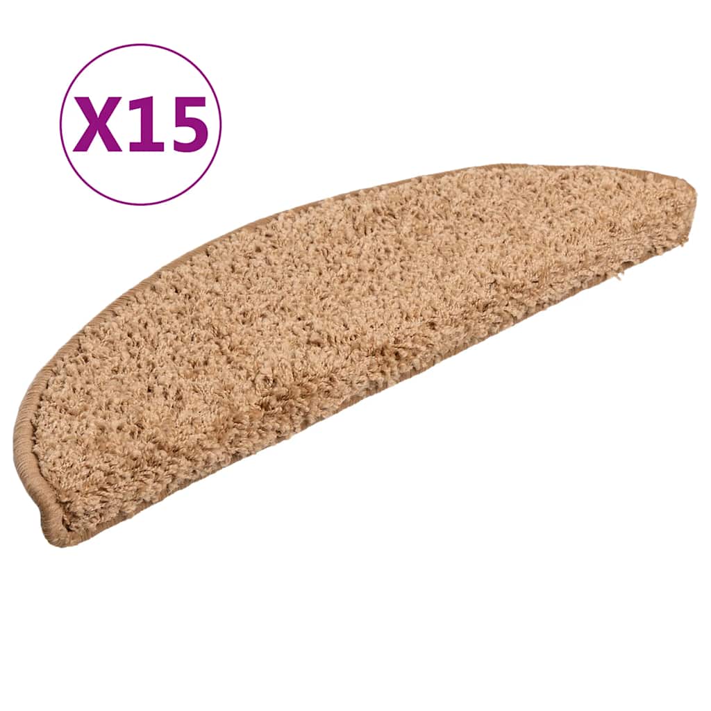 vidaXL Stair Mats 15 pcs 56x17x3 cm Beige Half Round 2