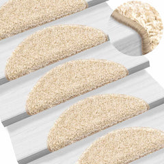 vidaXL Stair Mats 15 pcs 56x17x3 cm Cream Half Round 1