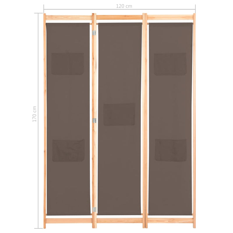 3-Panel Room Divider Brown 120x170x4 cm Fabric