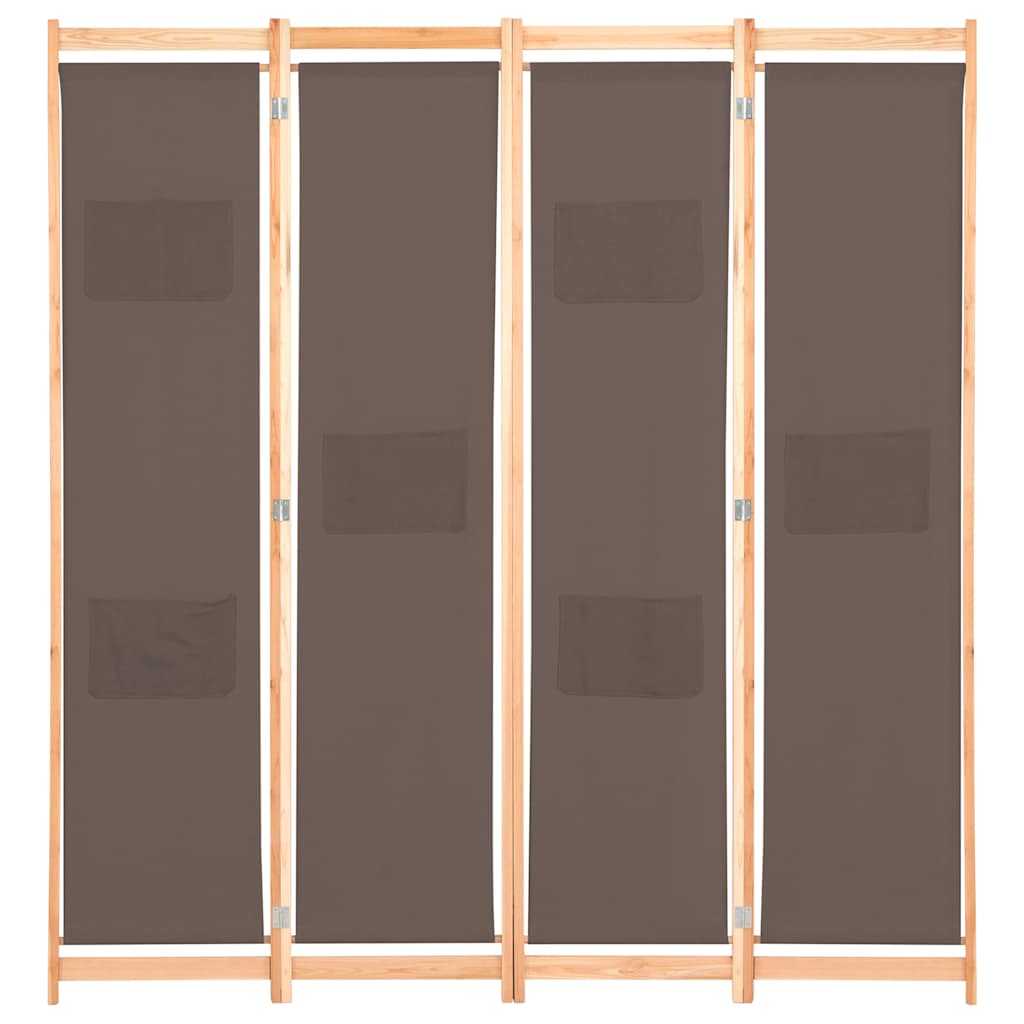 vidaXL 4-Panel Room Divider Brown 160x170x4 cm Fabric 2