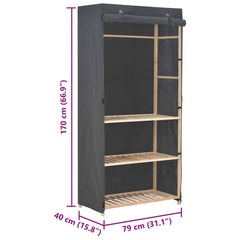 3-Tier Wardrobe 79x40x170 cm Fabric Grey