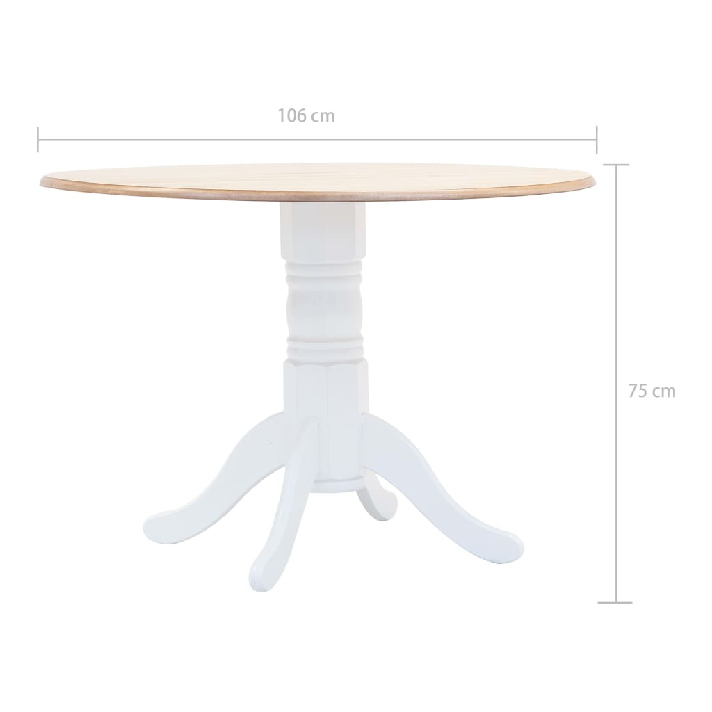 vidaXL Dining Table White and Brown 106 cm Solid Rubber Wood 5
