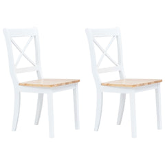 vidaXL Dining Chairs 2 pcs White and Light Wood Solid Rubber Wood 1