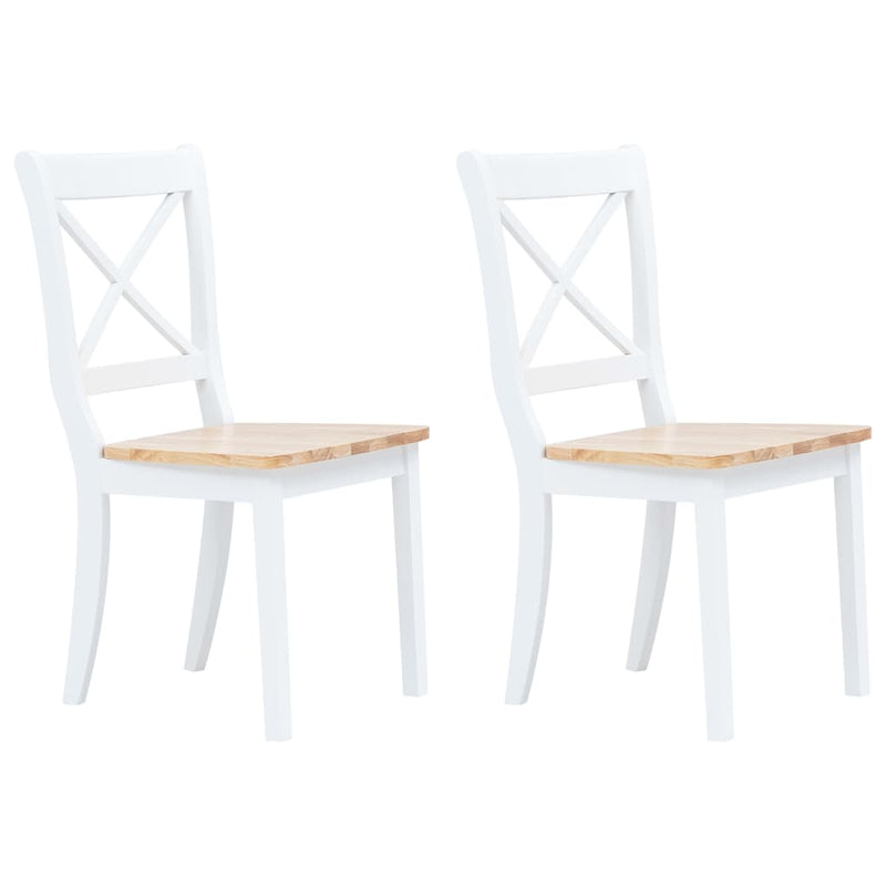 Dining Chairs 2 pcs White and Light Wood Solid Rubber Wood