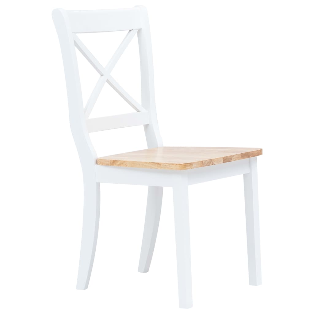 vidaXL Dining Chairs 2 pcs White and Light Wood Solid Rubber Wood 2