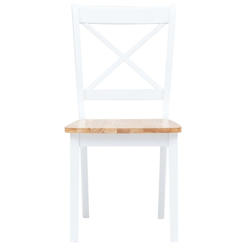 Dining Chairs 4 pcs White and Light Wood Solid Rubber Wood