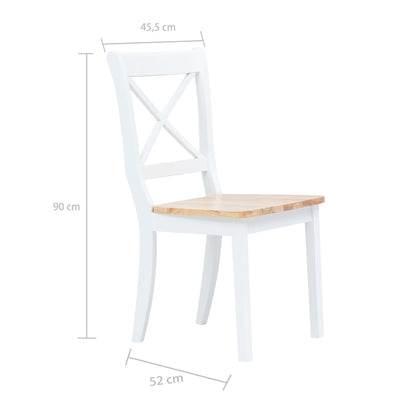 Dining Chairs 4 pcs White and Light Wood Solid Rubber Wood