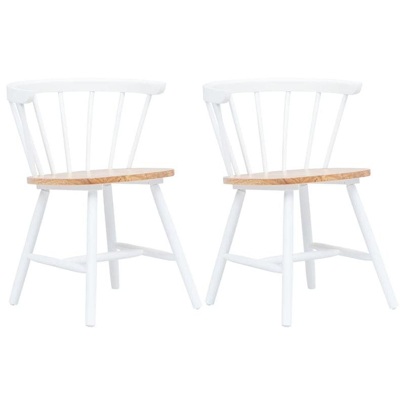 Dining Chairs 2 pcs White and Light Wood Solid Rubber Wood