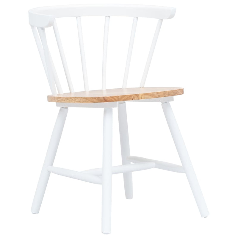 Dining Chairs 2 pcs White and Light Wood Solid Rubber Wood