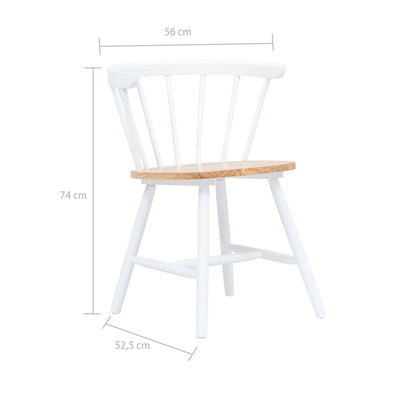 Dining Chairs 2 pcs White and Light Wood Solid Rubber Wood