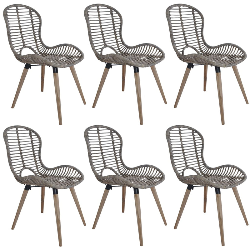 Dining Chairs 6 pcs Brown Natural Rattan