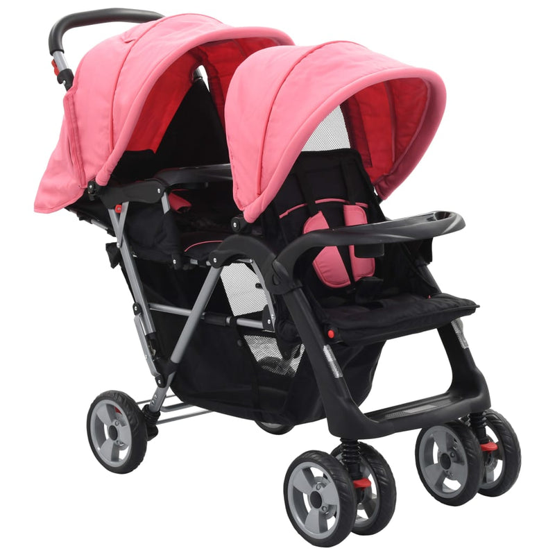 Tandem Stroller Pink and Black Steel