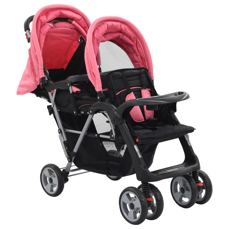 Tandem Stroller Pink and Black Steel