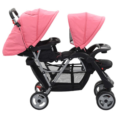 Tandem Stroller Pink and Black Steel