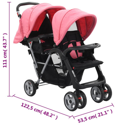 Tandem Stroller Pink and Black Steel