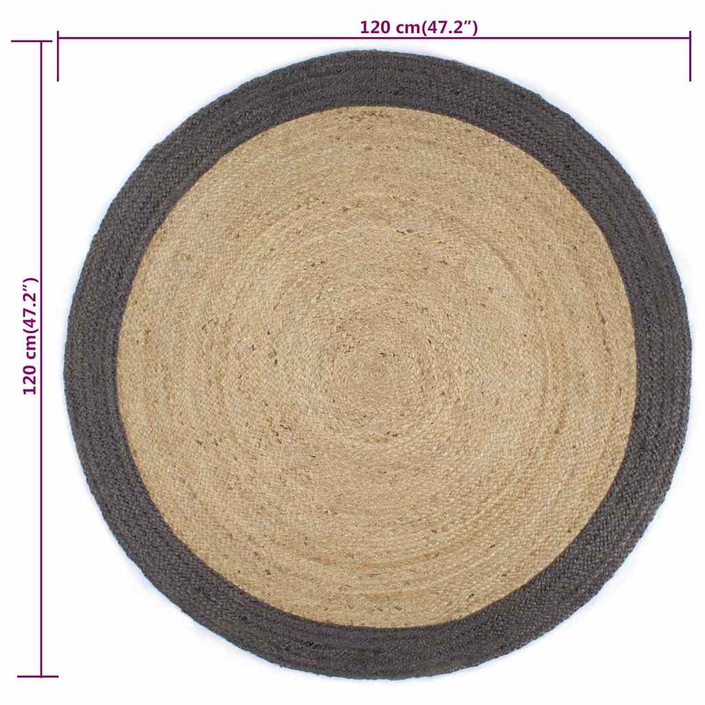 Handmade Rug Jute with Border Dark Grey 120 cm