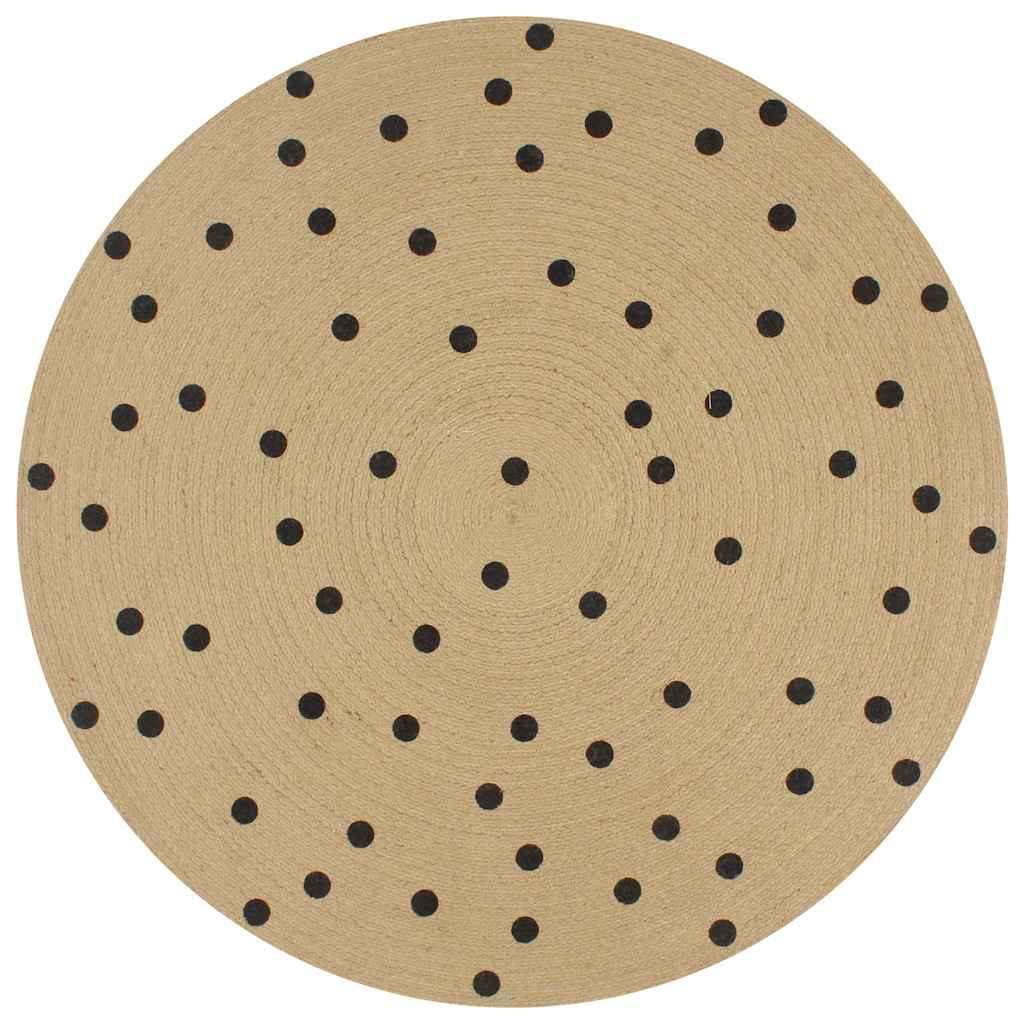 vidaXL Area Rug | Natural and black polka dot | Jute | 120 cm diameter | Durable 1