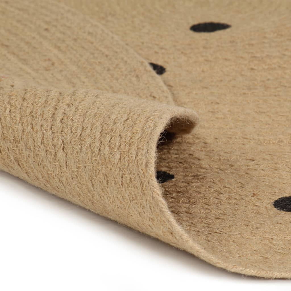 vidaXL Area Rug | Natural and black polka dot | Jute | 120 cm diameter | Durable 2