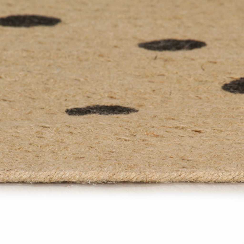 vidaXL Area Rug | Natural and black polka dot | Jute | 120 cm diameter | Durable 3