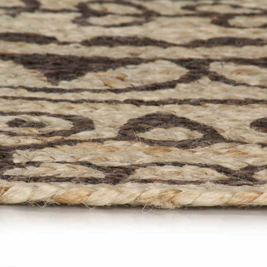 Handmade Rug Jute with White Print 150 cm Brown flower pattern
