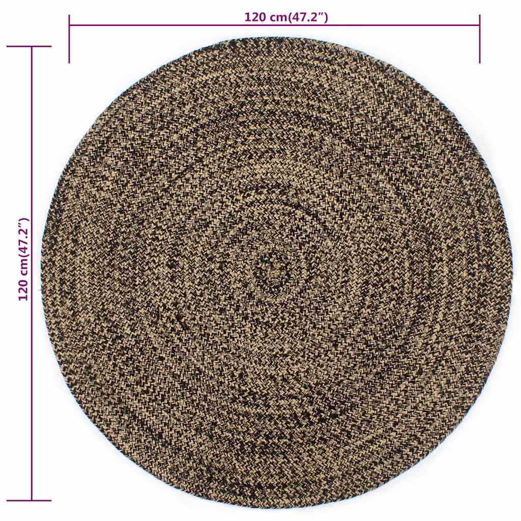 vidaXL Area Rug | Black and Natural | Jute and Cotton | 120 cm | Durable 5