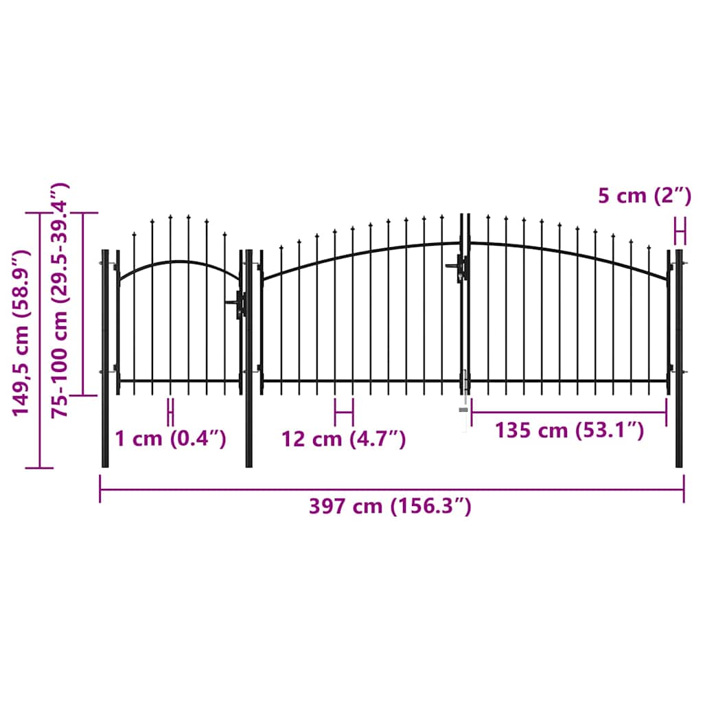 Garden Gate "Woerden" Steel 1x4 m Black 400 cm 100 cm