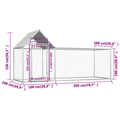 Chicken Coop 3x1x1.5 m Galvanised Steel