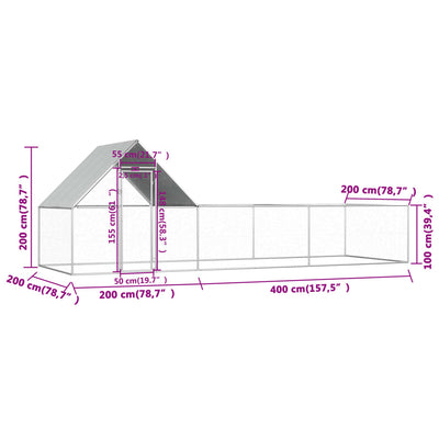 Chicken Coop 6x2x2 m Galvanised Steel