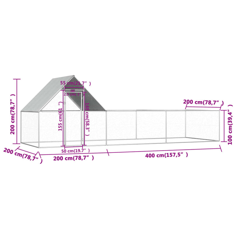 Chicken Coop 6x2x2 m Galvanised Steel