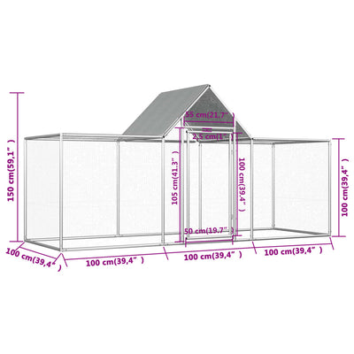 Chicken Coop 3x1x1.5 m Galvanised Steel