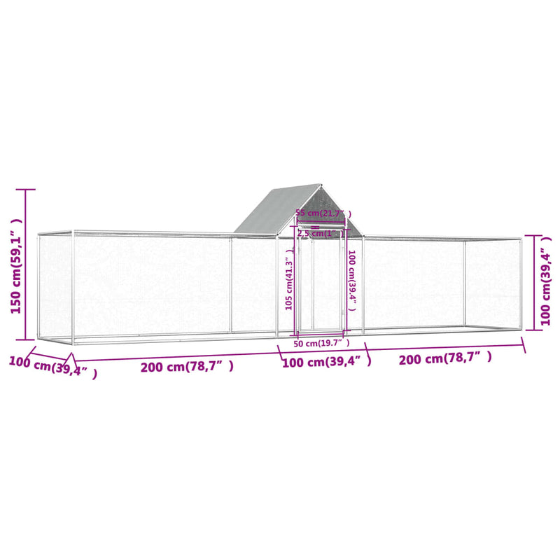 Chicken Coop 5x1x1.5 m Galvanised Steel