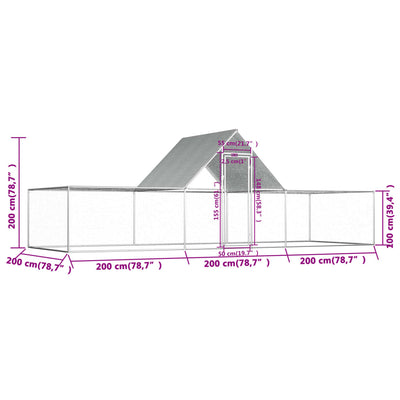 Chicken Coop 6x2x2 m Galvanised Steel