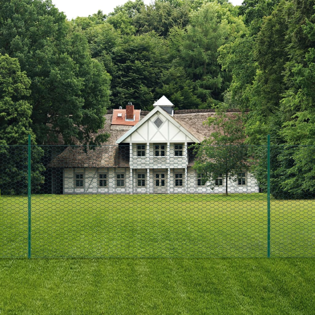 Wire Mesh Fence with Posts Steel 25x1 m Green 2 m 50 mm