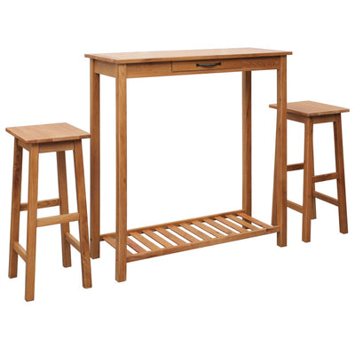 3 Piece Bar Set Solid Oak Wood