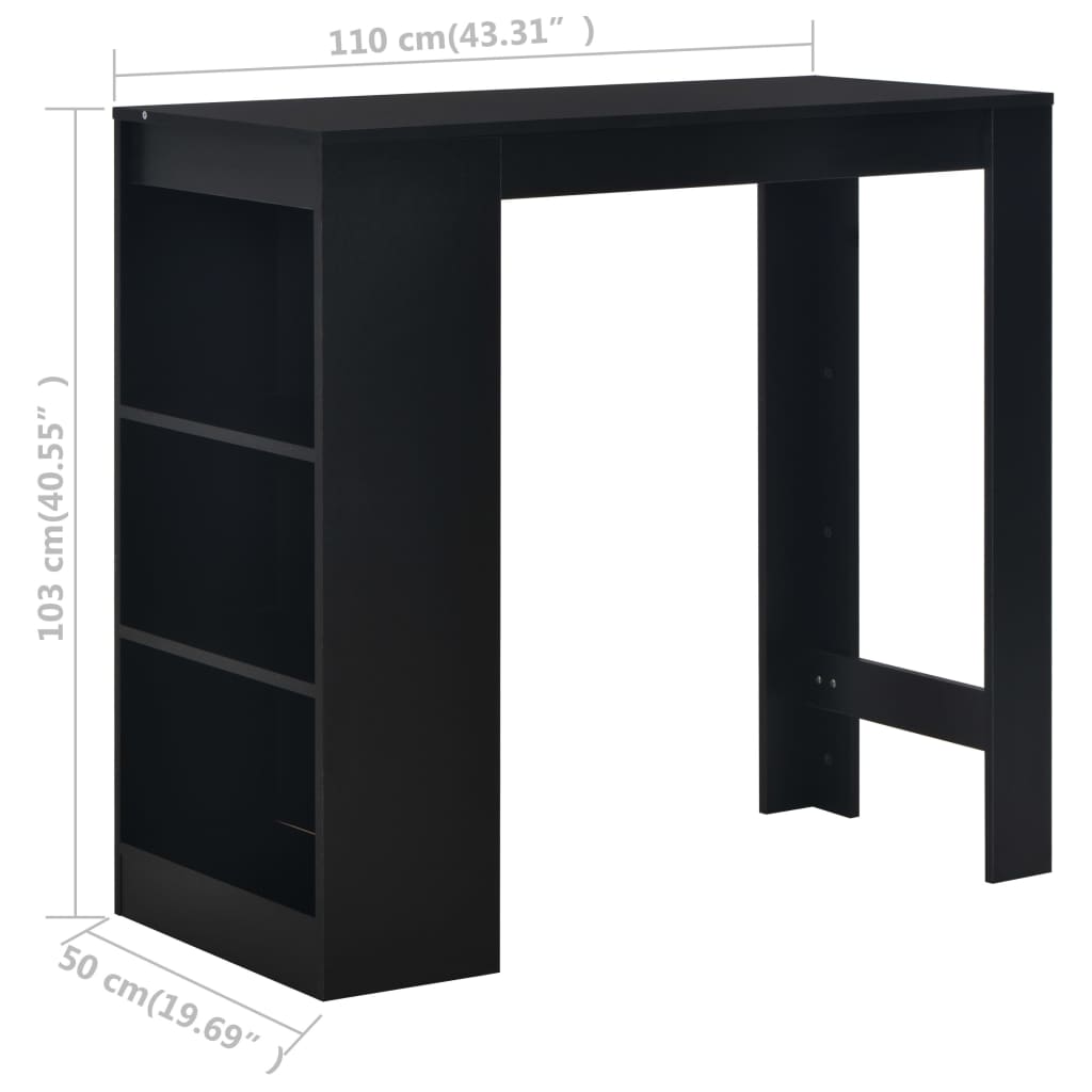 vidaXL Bar Table with Shelf Black 110x50x103 cm 6