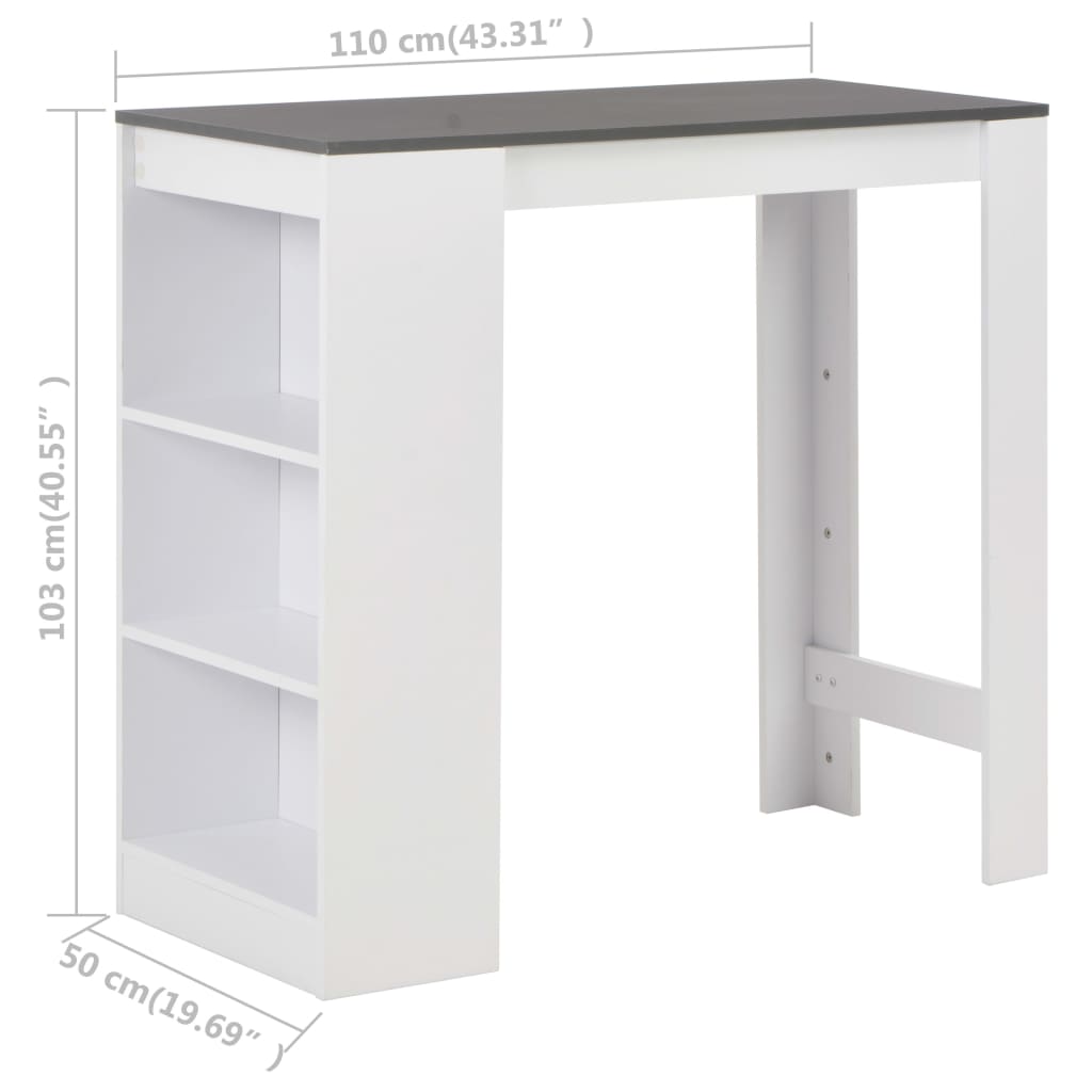 vidaXL Bar Table with Shelf White 110x50x103 cm 6