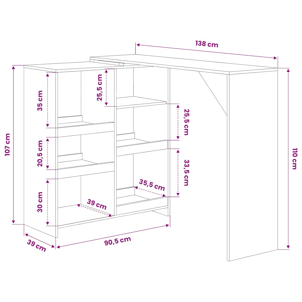 vidaXL Bar Table with Moveable Shelf White 138x39x110 cm 6
