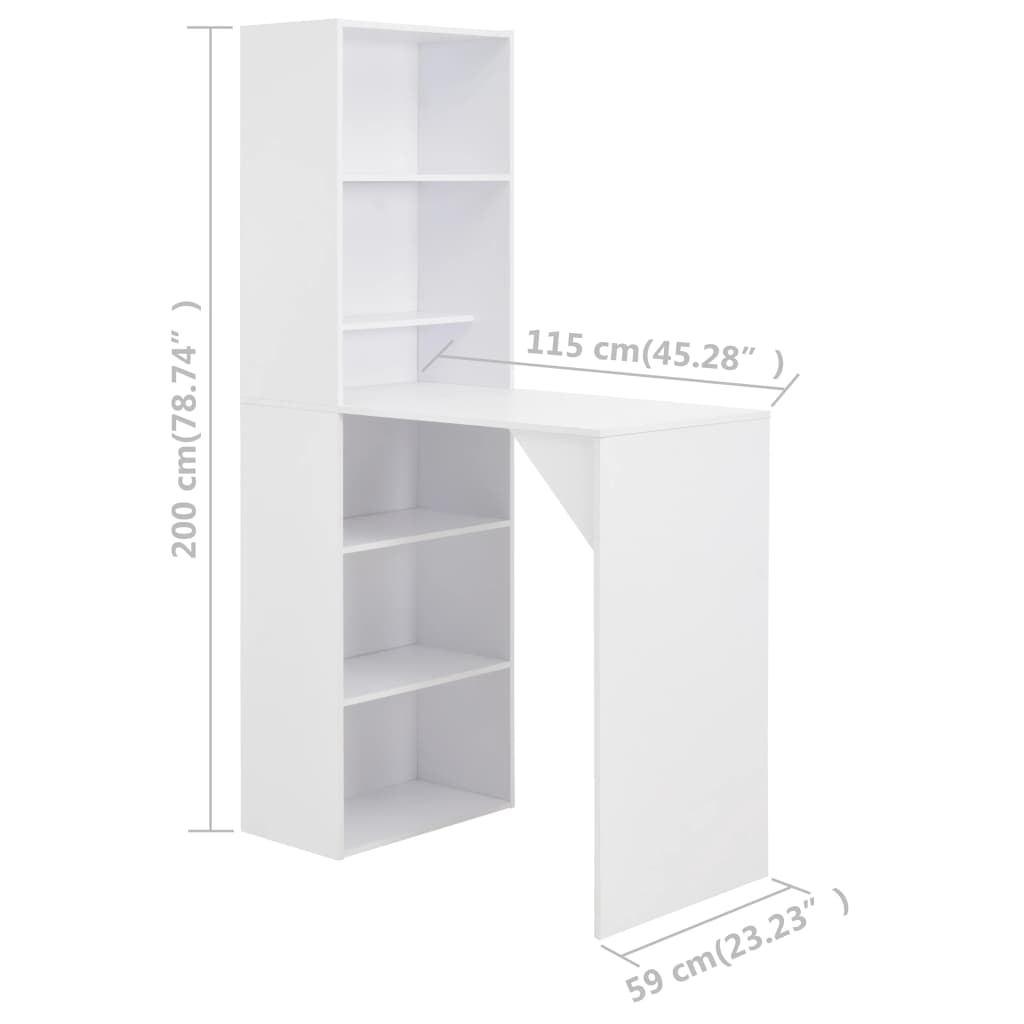 vidaXL Bar Table with Cabinet White 115x59x200 cm 6