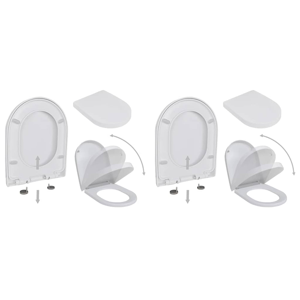 vidaXL Toilet Seats with Soft Close Lids 2 pcs Plastic White 1
