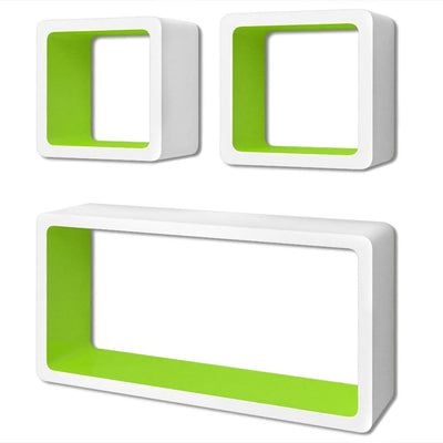 Wall Cube Shelves 6 pcs White and Green