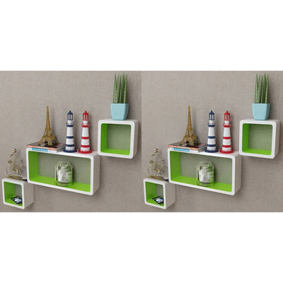 Wall Cube Shelves 6 pcs White and Green