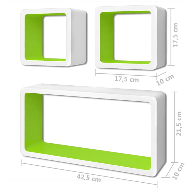 Wall Cube Shelves 6 pcs White and Green