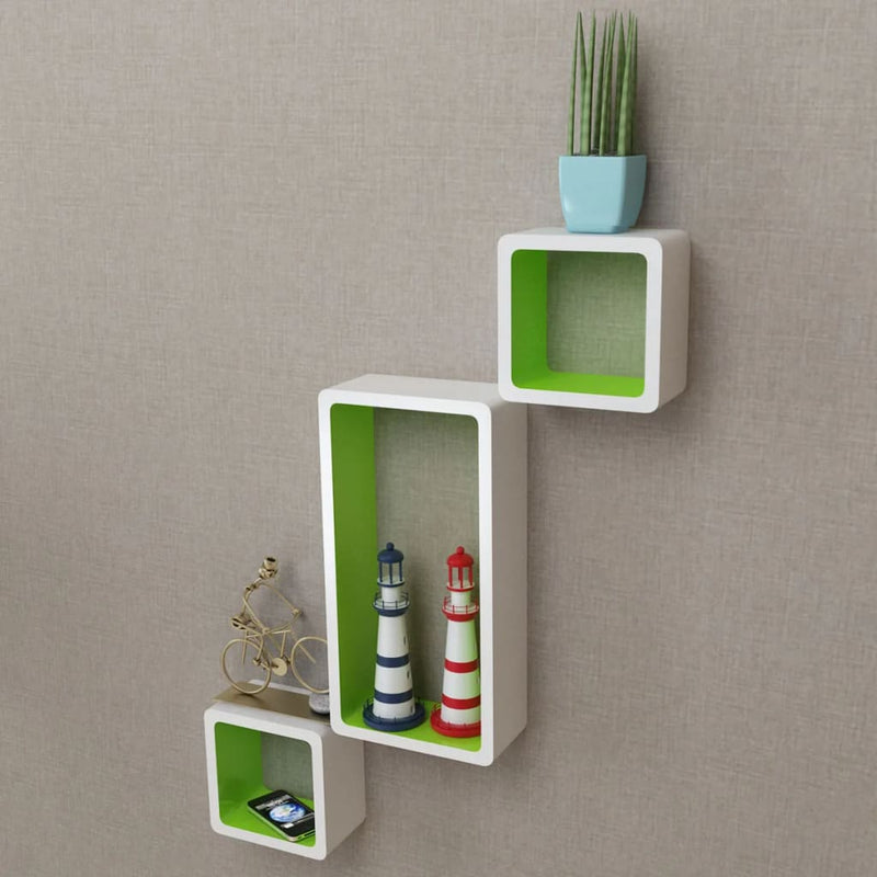 Wall Cube Shelves 6 pcs White and Green