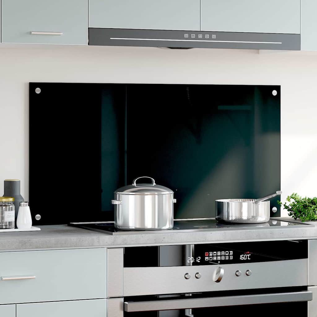 vidaXL Kitchen Backsplash Black 100 x 50 cm Tempered Glass 3