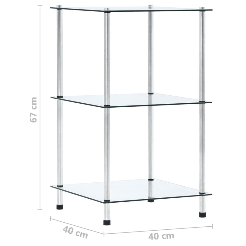 3-Tier Shelf Transparent 40x40x67 cm Tempered Glass