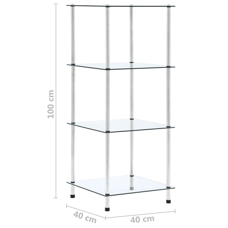 4-Tier Shelf Transparent 40x40x100 cm Tempered Glass